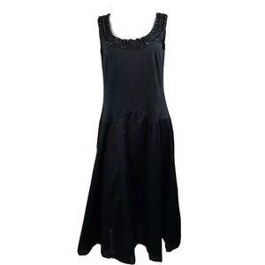 Charter Club Dress Womens Size 10 Solid All Black Beaded Neckline Sleeveless